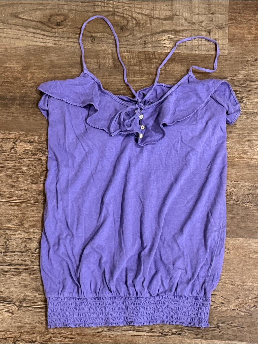 American Eagle Outfitters Lavender Ruffle-Trim Spaghetti Strap Tank